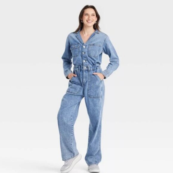 Universal Thread Pants - Women's Long Sleeve Utility Baggy Denim Jumpsuit 8